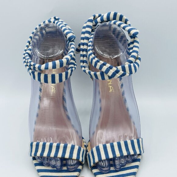 Liliana Heels Womens Size 6.5 Blue White Striped Strappy Stiletto High Shoes - Picture 5 of 12